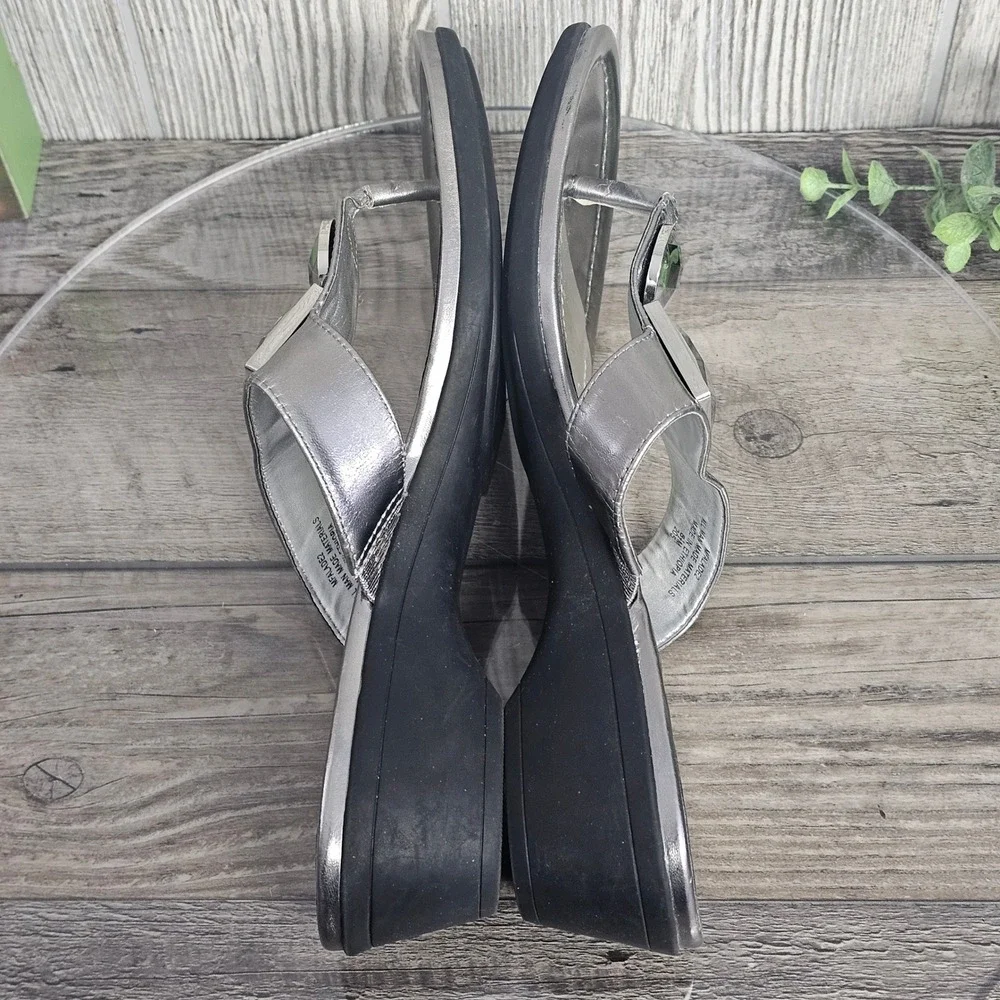 Marc Fisher Silver Embellished Thong Wedge Sandals Women‎ Size 9M